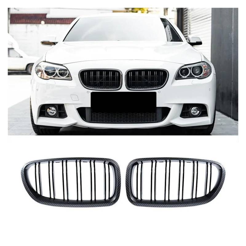 Kühlergrill Für 5 Series F10 F11 Schwarzer Carbonfaser-Look Doppellamellen-Chrom-Kühlergrill 520 535 530i 2010-2017 Frontgrill Im M5-Stil Grill(Carbon Look) von KIRYU