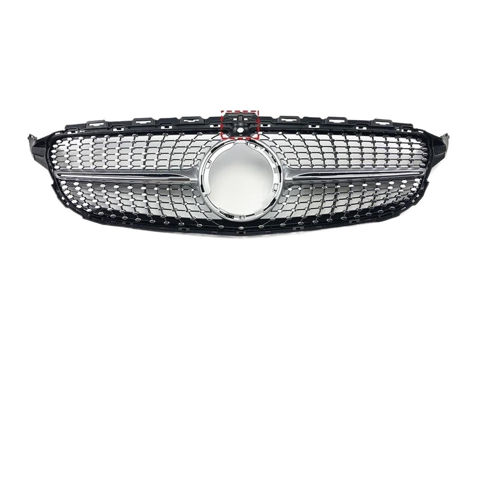 Kühlergrill Für C-Klasse W205 2014 2017 2018 2014–2021 Diamant C180 C200 C300 Mittelgrill Racing Grill Upgrade Verkleidung Tuning Grill(19-21Silver with Cam) von KIRYU