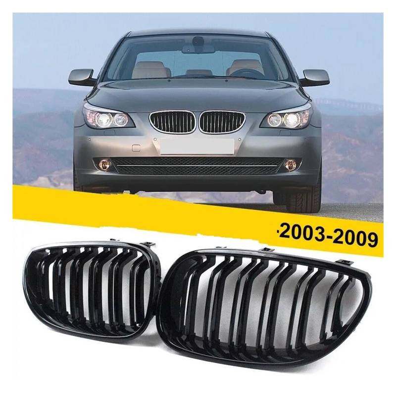 Kühlergrill Für E60 M5 E61 520i 545i 550i 535i 2003-2009 5 Series Refit Body Kit Frontstoßstange Nierengrill Grill Haube Mesh Doppellinie Grill(Matt-schwarz) von KIRYU