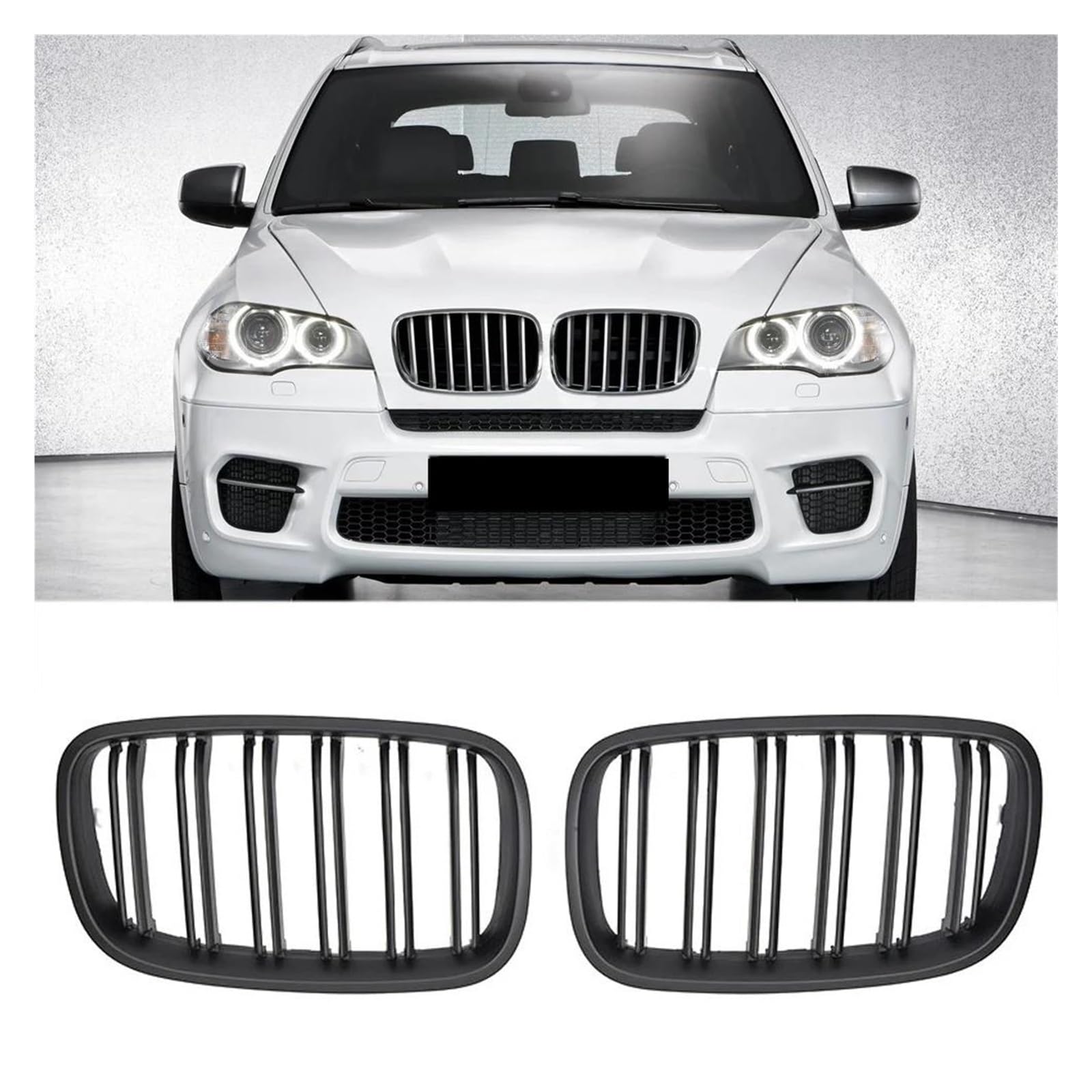 Kühlergrill Für X5 E70 2007-2013 X6 E71 E72 2008-2014 Autozubehör Frontniere Doppellamellengrill Glänzend Schwarz Grill(Matt-schwarz) von KIRYU