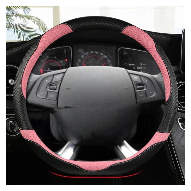 Lenkradbezug Für Citroen DS3 DS4 DS5 DS5 DS 5LS DS6 DS7 DS9 Auto Lenkrad Abdeckung Carbon Faser Leder D Form 38 cm Auto Zubehör Auto Lenkradhülle (Farbe : Rosa) von KIRYU