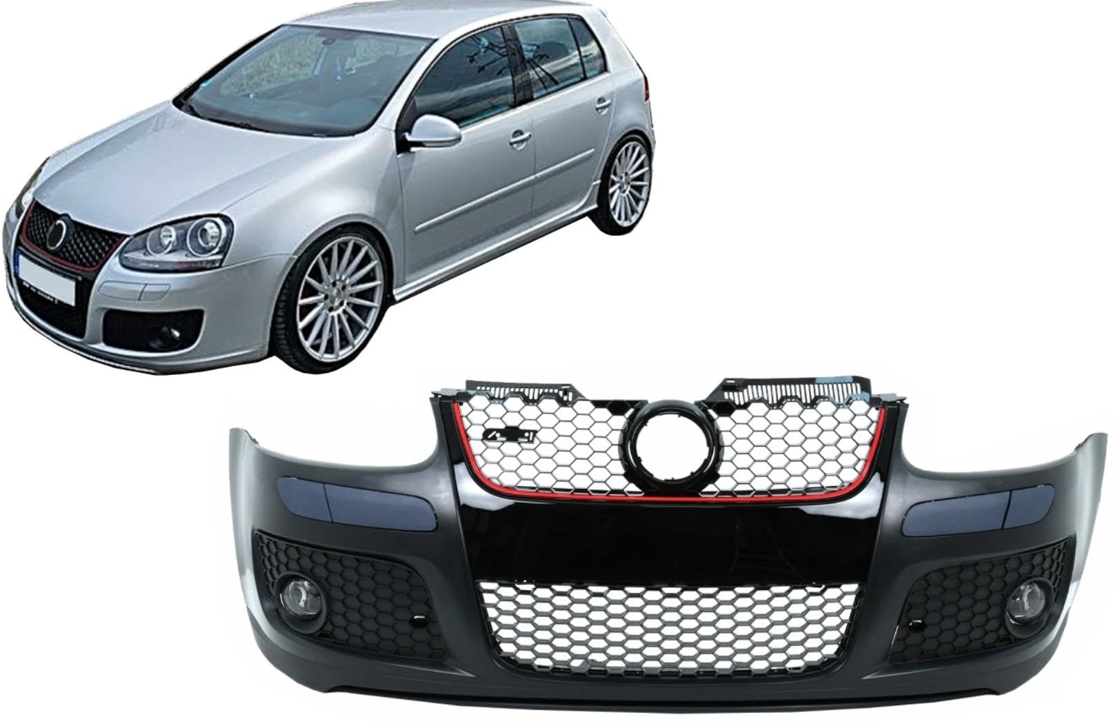 KITT FBVWG5GTICN Stoßstange kompatibel mit Golf V 5 MK5 2003–2007 Jetta MK5 05–07 Kühlergrill Honigkamm GTI Design Nebelscheinwerfer von KITT Keep driving with us!