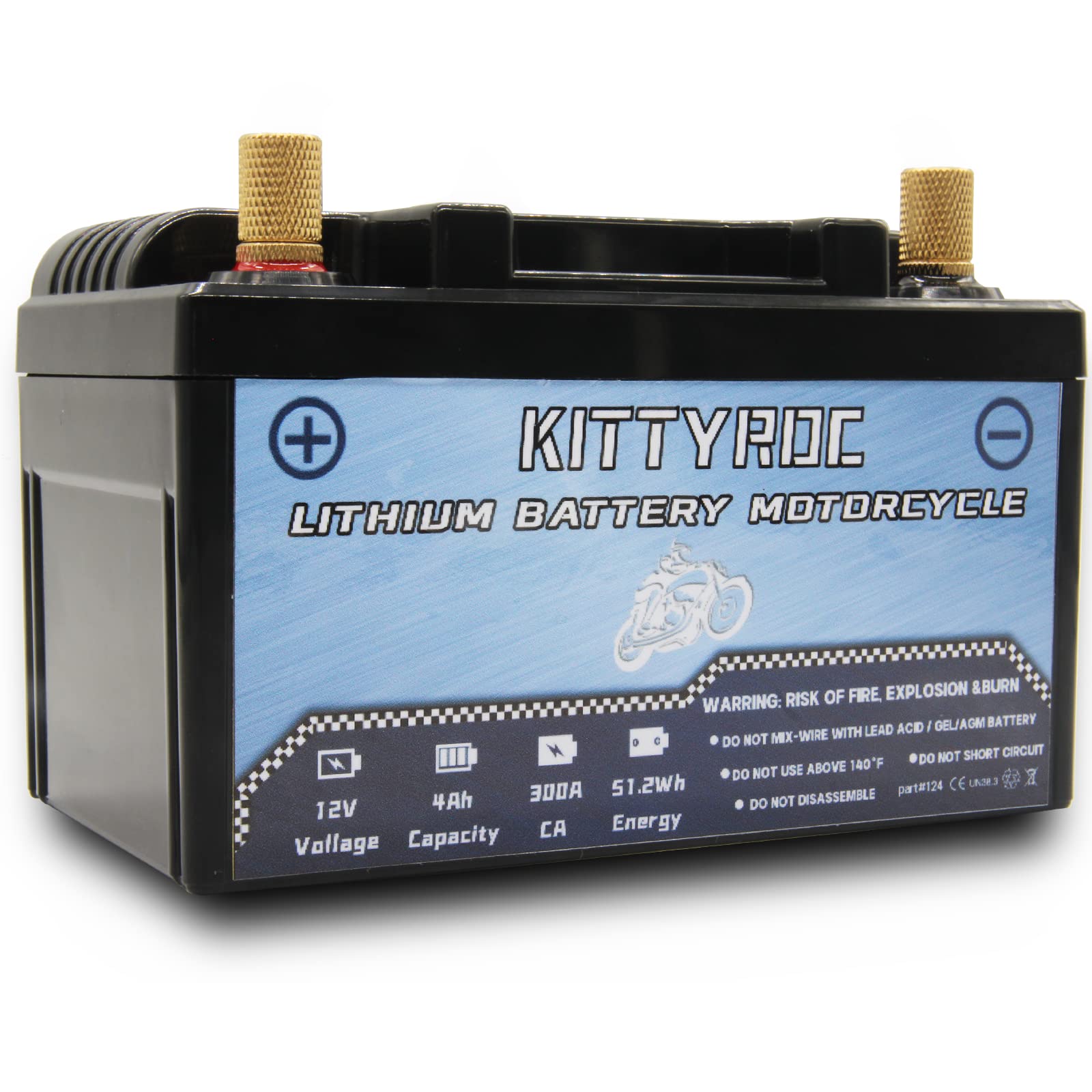 KITTYROC 12V Lithium Motorrad Batterie 4Ah 300A, LiFePO4 Batterie, Ersatz ATV, UTV, Motorrad, Rasenmäher, Jet Ski, Schneemobil, 4 Wheeler, Traktor, Roller und Generator Batterie von KITTYROC