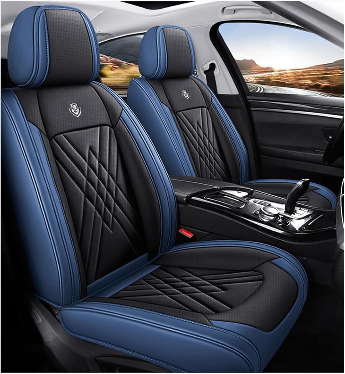 KIUYNHMSI 5-Sitzer Luxus Auto Sitzbezügesets für Civic Hybrid 2005-2008, Auto Sitzschoner Wasserdicht Atmungsaktiv rutschfest Zubehör,A/Standard-A/Black-Blue von KIUYNHMSI