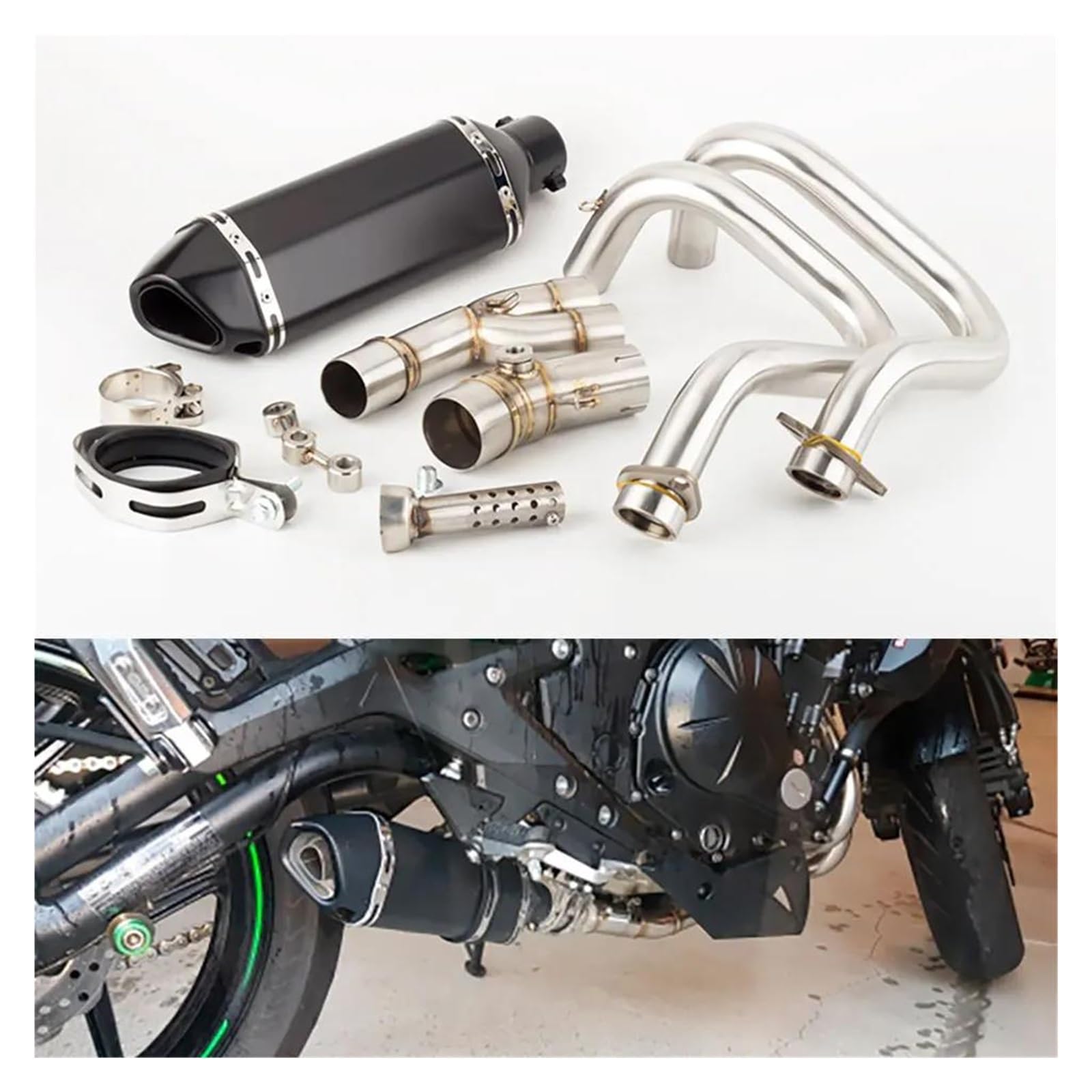 KIXRKO Zentralrohr for Kawasaki ER6N ER6F Versys 650 Z650 Ninja 650 2012-2022 Motorrad Auspuff Flucht Volle System Schalldämpfer Modifikationszubehör(Silver B) von KIXRKO