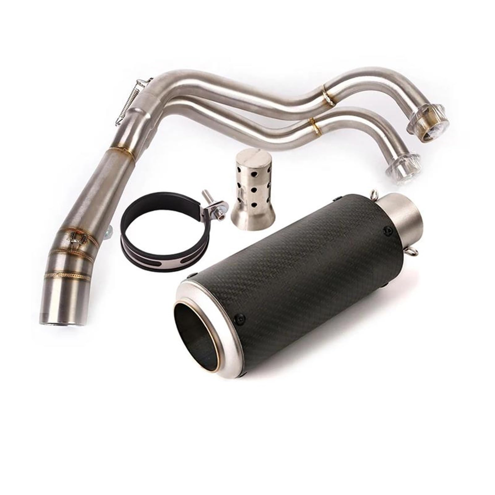 Zentralrohr For Yamaha MT-07 FZ07 XSR700 2013-2023 Komplette Abgasanlage Motorrad Header Mid Link Pipe 51mm Schalldämpfer Escape Carbon Fiber Modifikationszubehör(Black) von KIXRKO