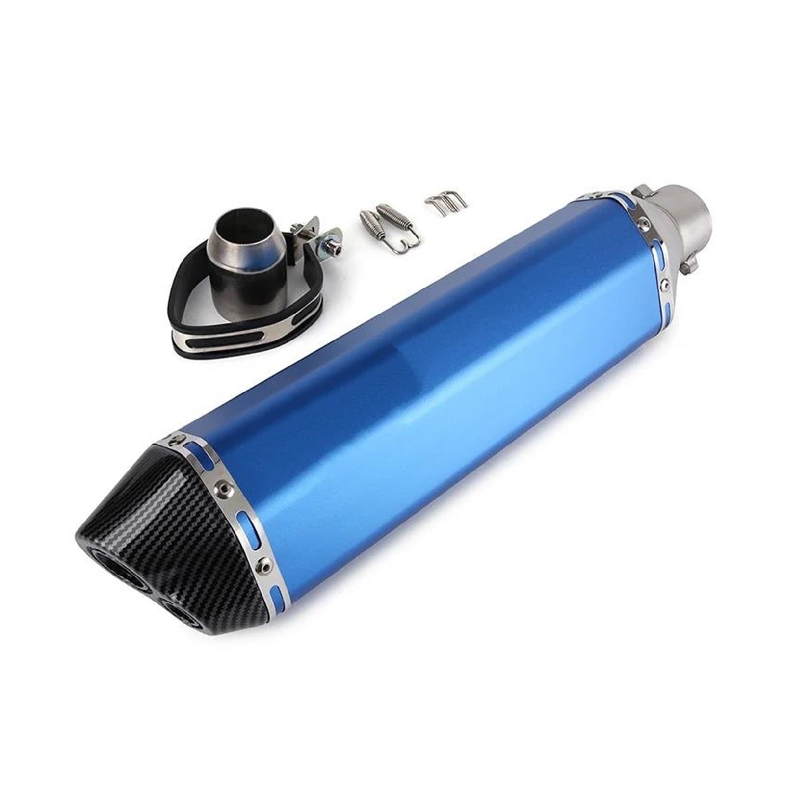 Zentralrohr Universal 38-51mm Motorrad Auspuffrohr Aluminium Dual-outlet Schalldämpfer Escape Dirt Bike Scooter Auspuff Tipps 470mm Modifikationszubehör(Blue) von KIXRKO