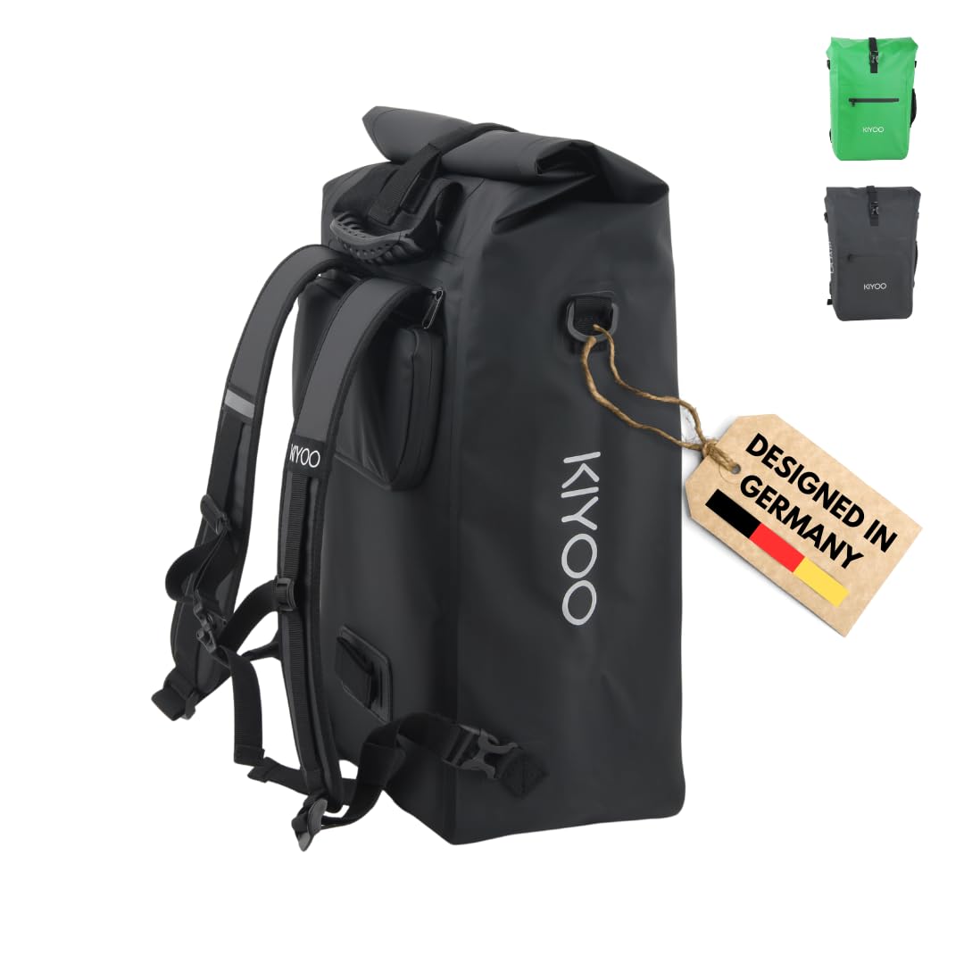 KIYOO - 3in1 Fahrradtasche Rucksack, Satteltaschen, Gepäckträgertasche mit Rucksack, Fahrradrucksack Gepäckträger - vielseitig einsetzbar - 25 L (Schwarz) von KIYOO