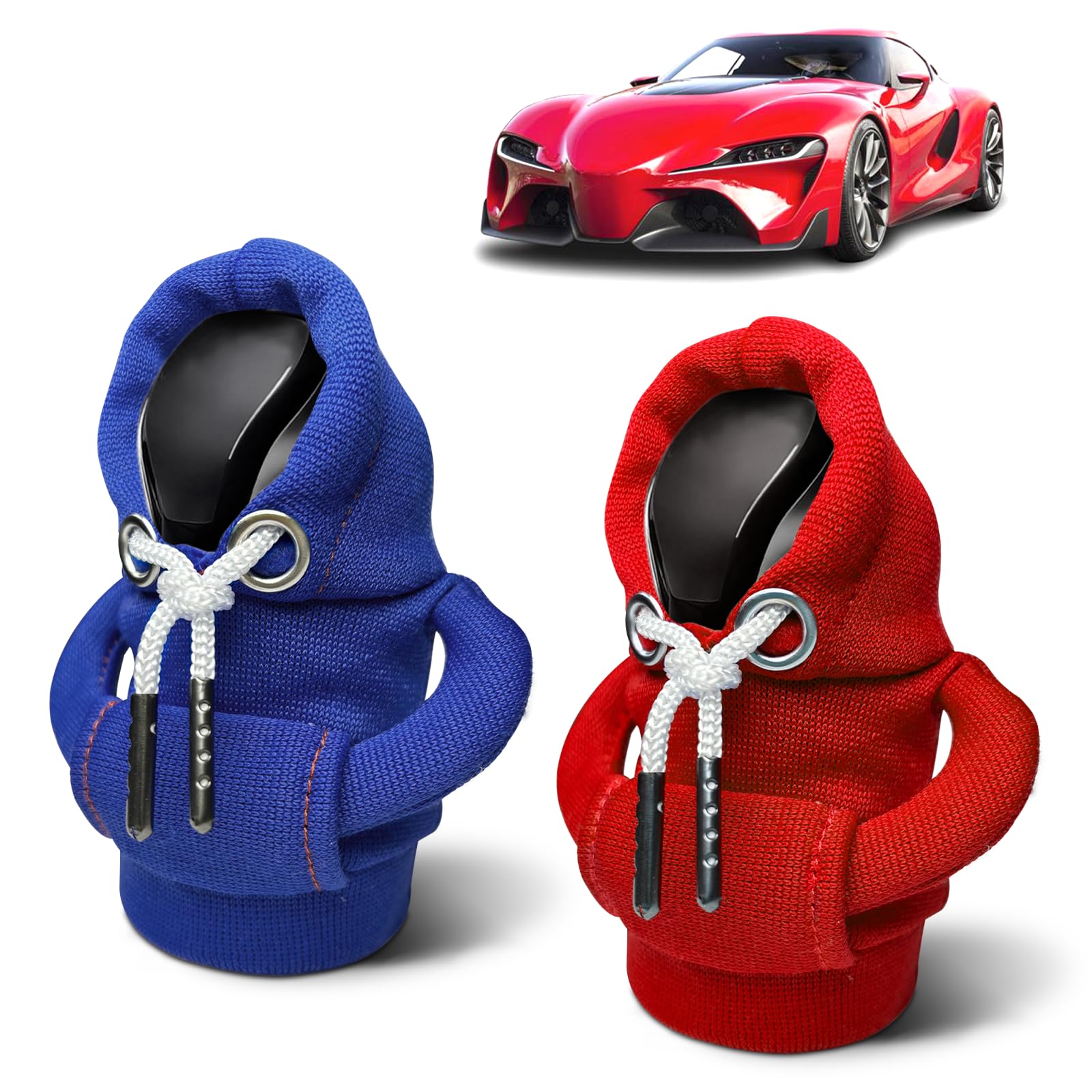 KJG Schaltknauf Hoodie, 2 Stück Hoodie Schaltknauf, Hoodie für Schaltknauf, Auto Schalthebel Abdeckung, Schalthebel Hoodie, Schaltknauf überzug für Auto Schalthebel Dekoration Zubehör (Blau + Rot) von KJG