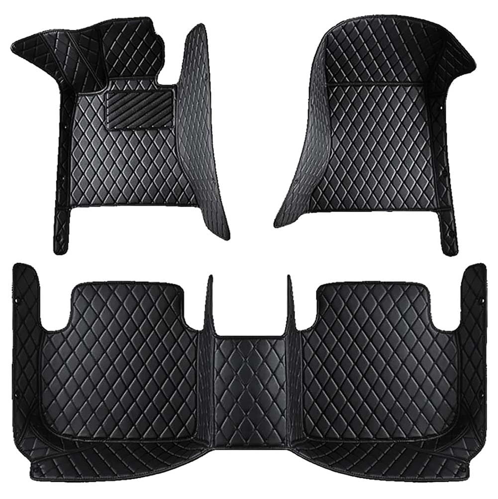 Leder Auto Fußmatten Set für Peugeot 5008 SUV (5seats) 2017-2024(LHD), Automatte wasserdichte FussMatten Rutsch Allwetter Matten,A/Black von KJUHYHBhHHg