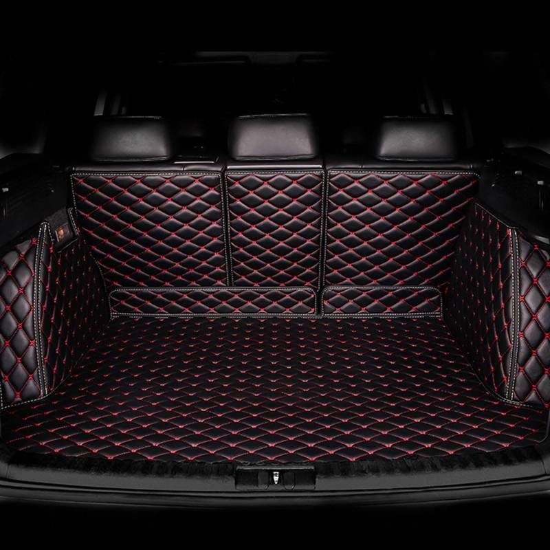 Auto Kofferraummatte für Toyota Land Cruiser 7seats 2010-2015, Vollabdeckung Leder Kofferraum Schutzmatte Wasserdicht Kratzfest Kofferraumwanne Zubehör,Black-Red von KJXGWF