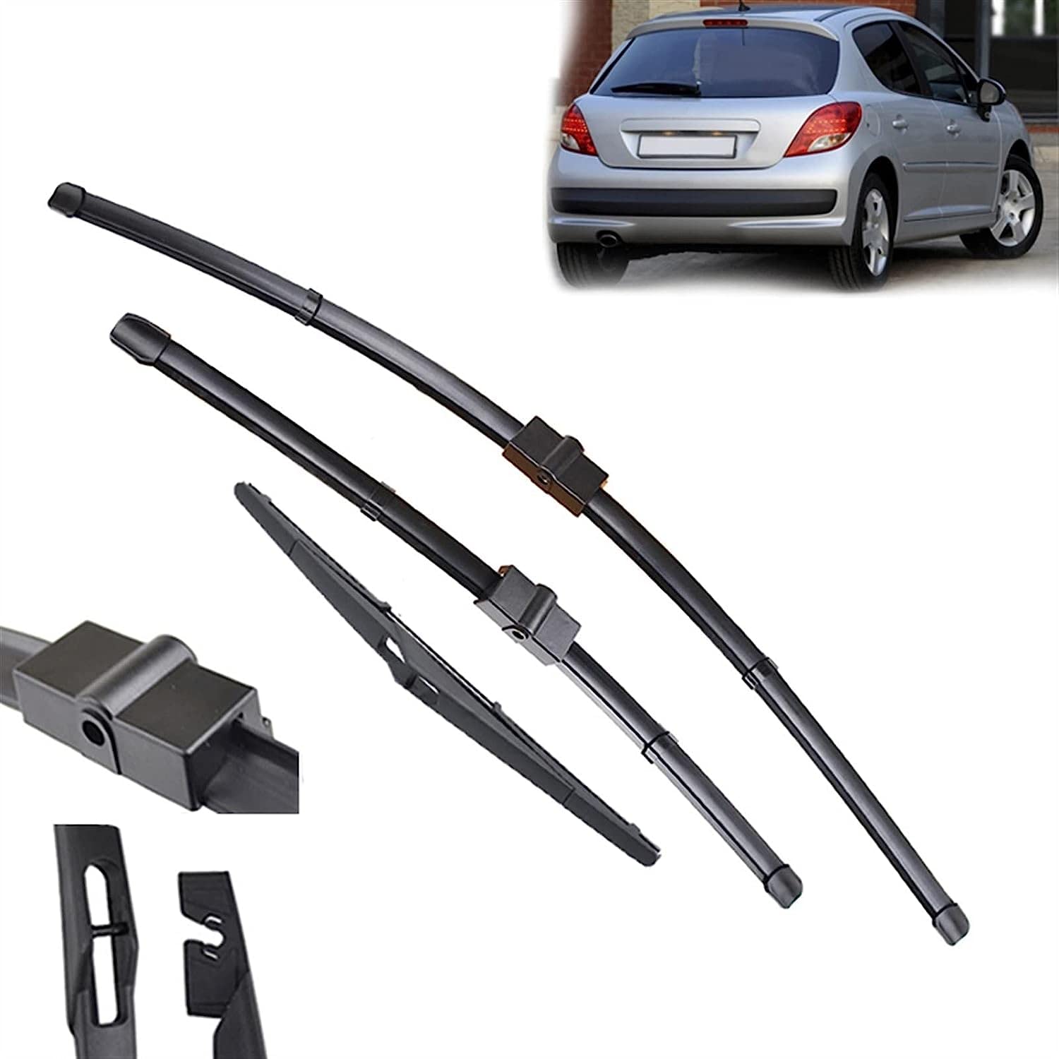 Scheibenwischer für Peugeot 207 Hatchback 26"+ 17" + 16", Scheibenwischer Vorne Und Hinten Wischerblätter Set Teile Ersatzwischblätter von KKAIRA