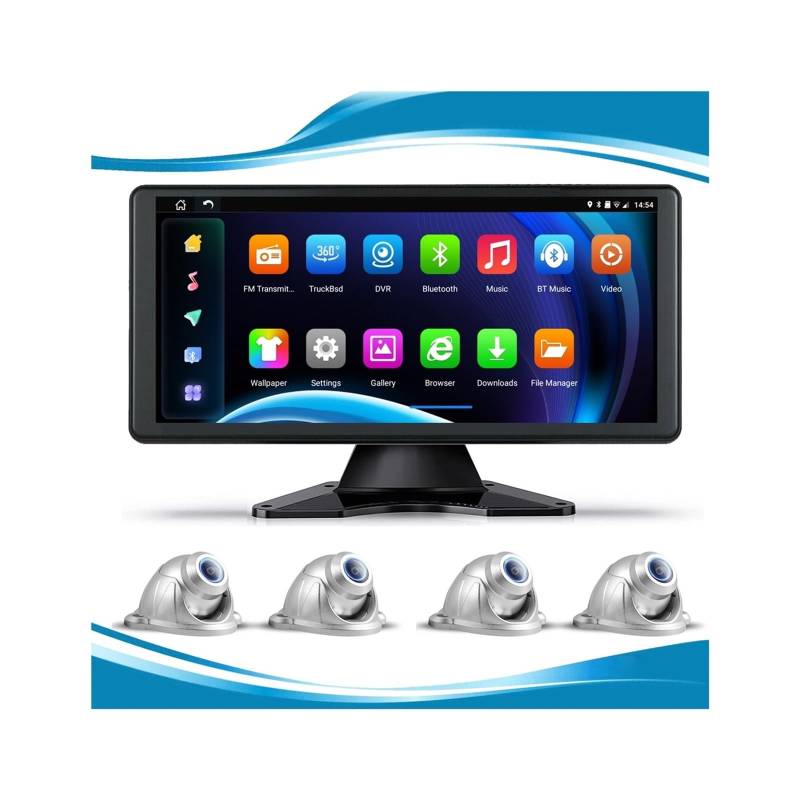 10,36-Zoll-Touchscreen-Monitor DVR 360 Panorama 4G Android GPS-Navigation Bluetooth 4x Silber Rückfahrkameras for Wohnwagen(64G) von KKGHYYMG