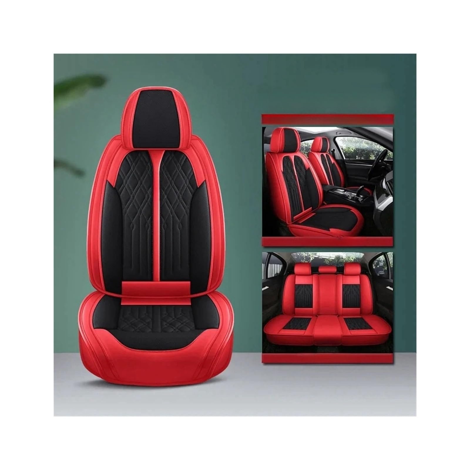 3D Full Set Universal PVC Leder Auto Sitz Abdeckung Mit Auto Sitz Kissen abdeckung auto sitz(Red Black) von KKGHYYMG