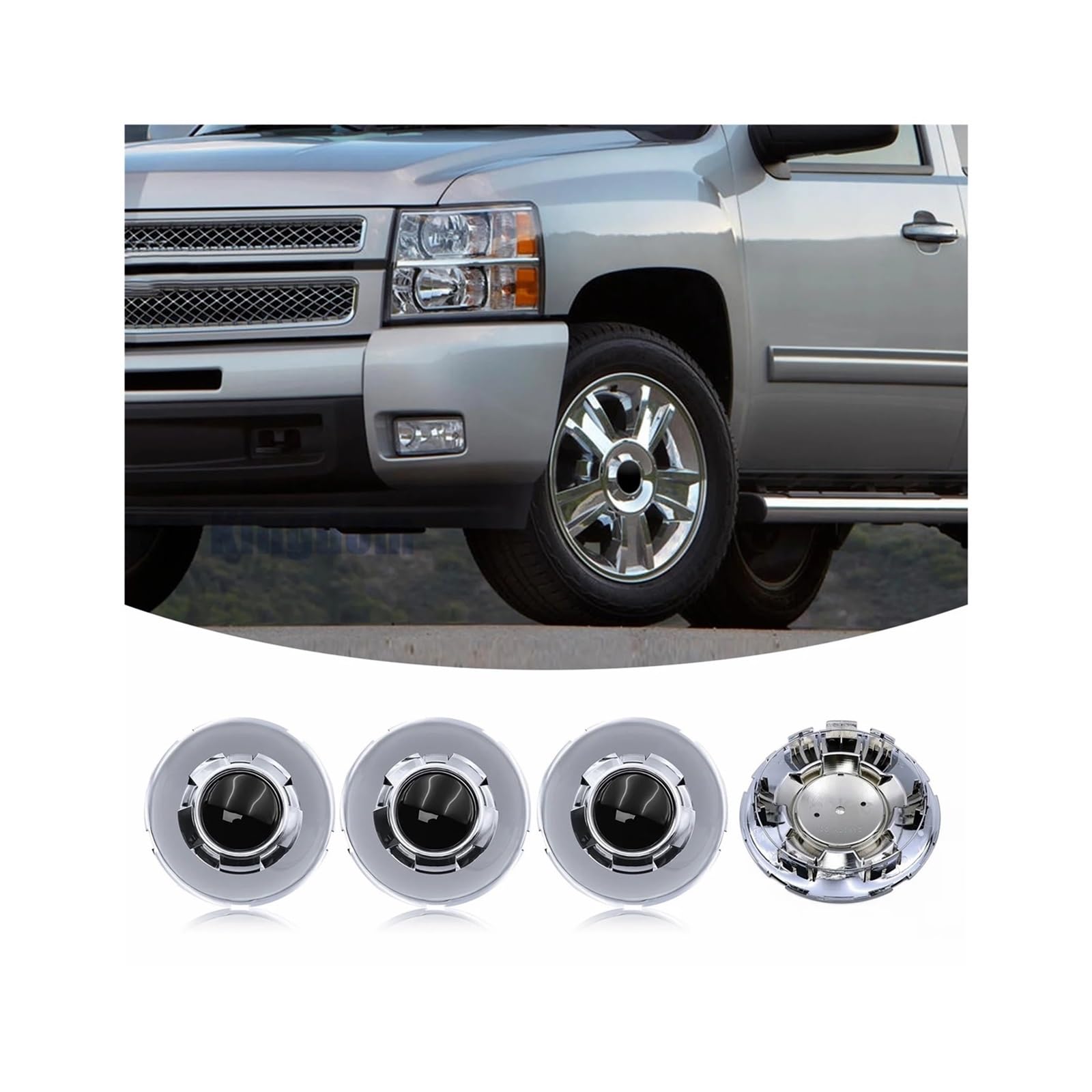 4 Stück 7,5 Zoll Chrom-Radnabenkappe, kompatibel for Tahoe/kompatibel for Silverado/Avalanche 2009–2014, Kunststoff-Naben-Radkappen, Radkappen 9597347 von KKGHYYMG