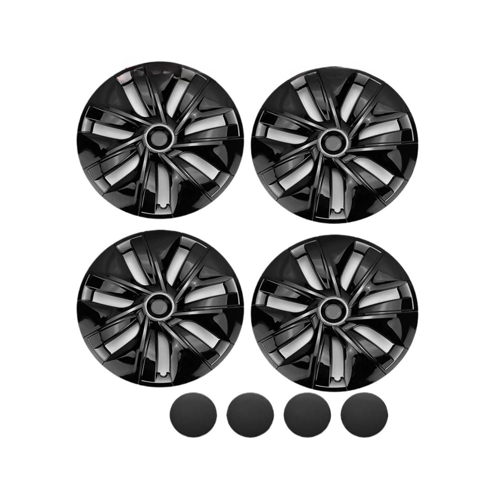 4 Stück Radkappen kompatibel for Tesla Model Y 2020–2024, 19 Zoll Gemini Style Radkappen Ersatz Verbesserung Felgenschutz(4PCS Bright Black) von KKGHYYMG