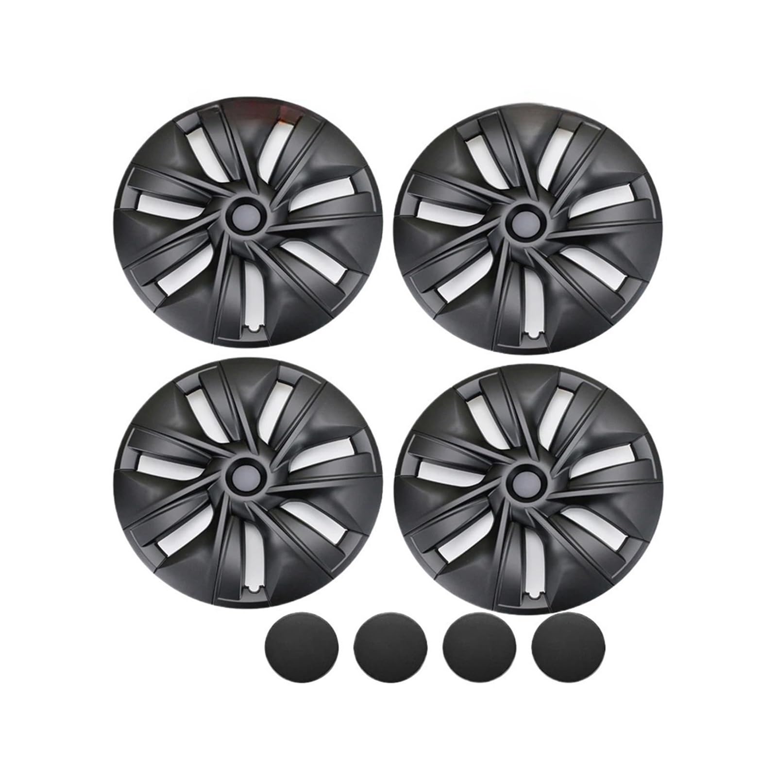 4 Stück Radkappen kompatibel for Tesla Model Y 2020–2024, 19 Zoll Gemini Style Radkappen Ersatz Verbesserung Felgenschutz(4PCS Matte Black) von KKGHYYMG