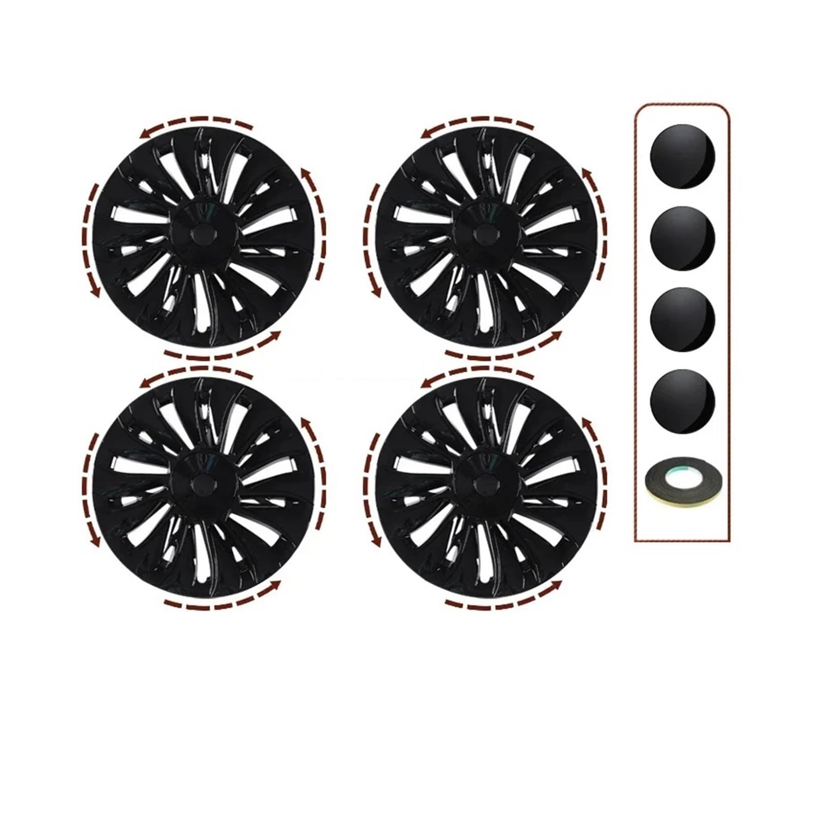 4PCS Radkappe Leistung Automobil Ersatz Radkappe Vollrandabdeckung Zubehör Kompatibel for Tesla Model Y 19 Zoll Radkappen 2018-2024(Bright black) von KKGHYYMG