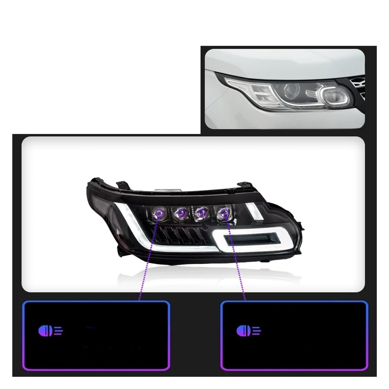 Autoscheinwerfer Kompatibel for Range Rover Sport 2013-2018 LED Autolampen Tagfahrlicht Dynamische Blinker Autozubehör(Four Lens) von KKGHYYMG