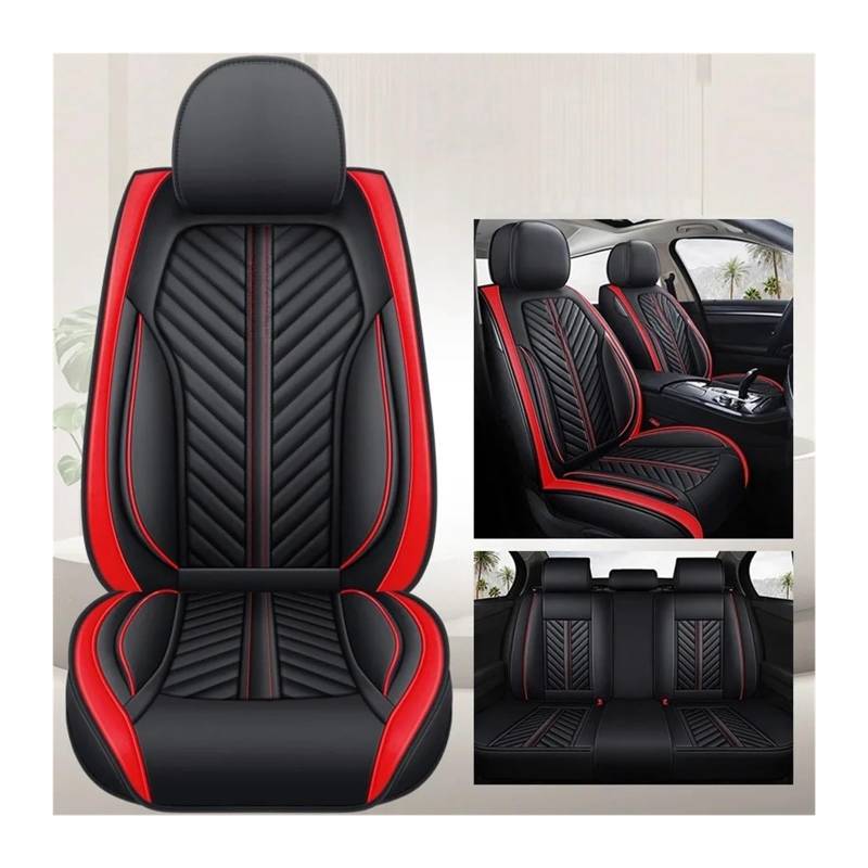 Autositzabdeckung Vorder-/Rückfahrzeugkissen for Frauen nicht bewegt universelle PU-Leder schwarz/rot nicht klatibel for Peugeot 4008 x6 x40(Red 1set) von KKGHYYMG