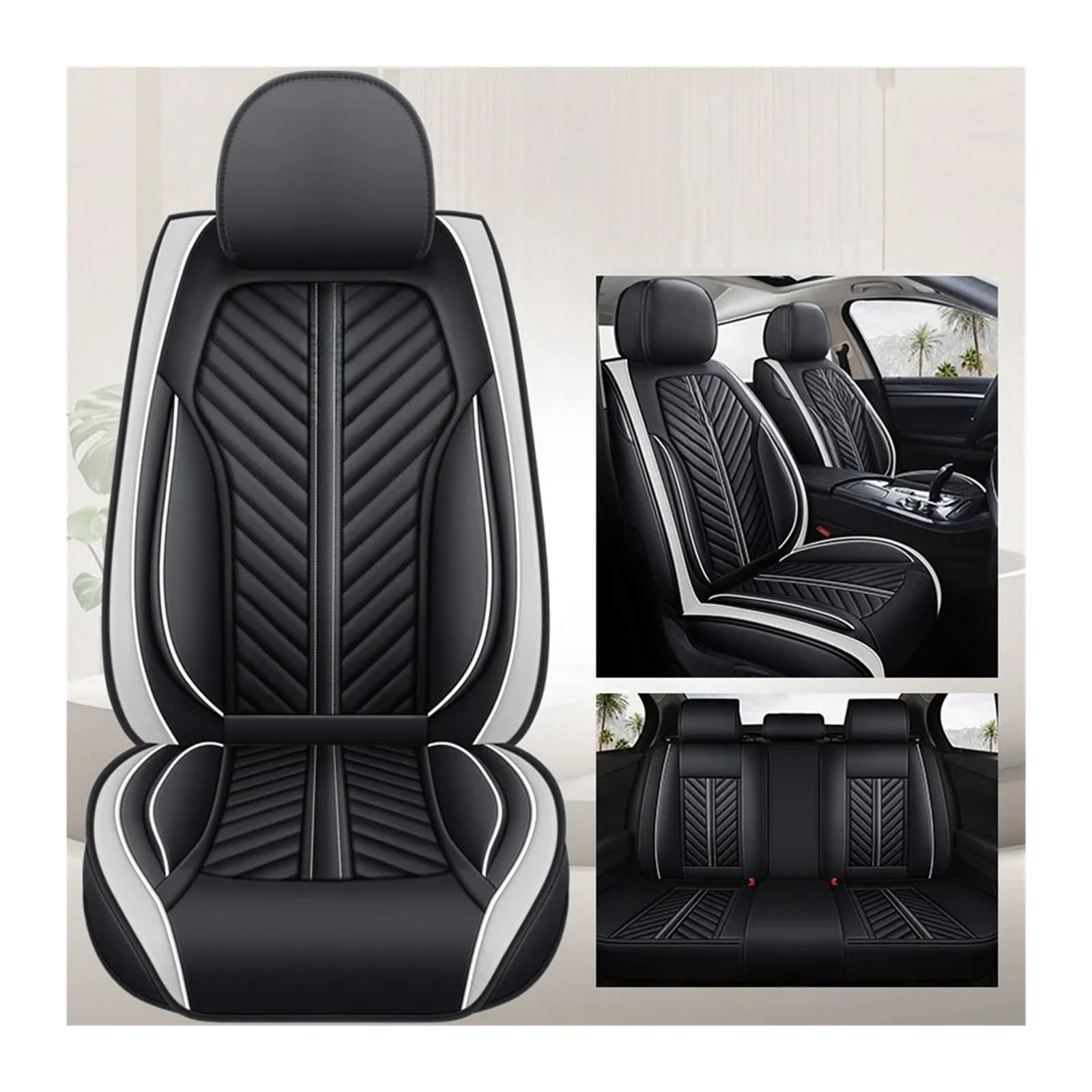 Autositzabdeckung Vorder-/Rückfahrzeugkissen for Frauen nicht bewegt universelle PU-Leder schwarz/rot nicht klatibel for Peugeot 4008 x6 x40(White 1set) von KKGHYYMG