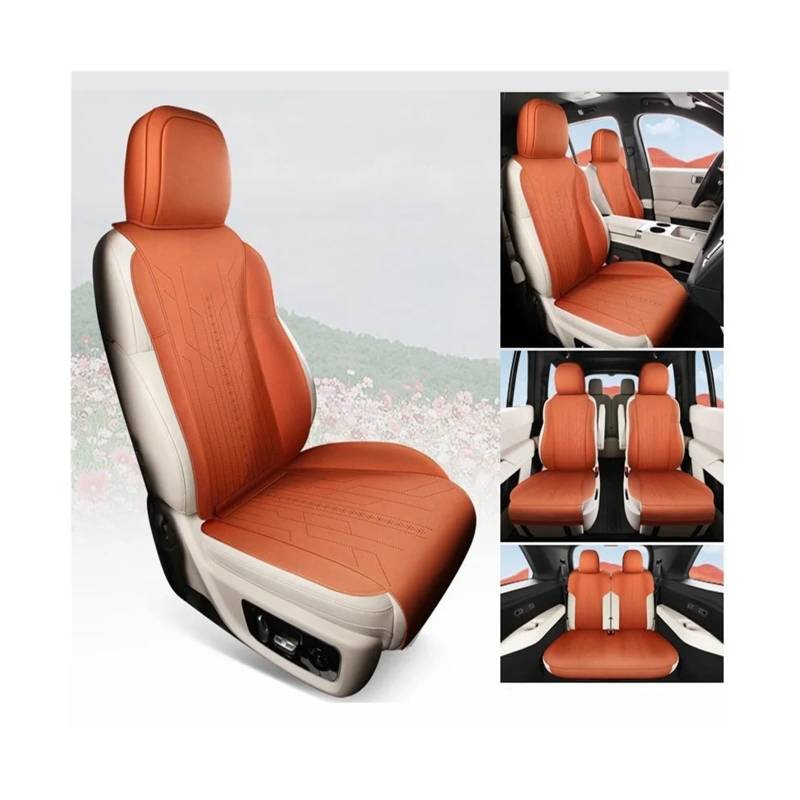 Autositzbezug-Kissen, kompletter Satz, Leder, kompatibel mit Ideal L8 L9 AIR PRO MAX, individuelles Autozubehör, Sitzschutz(Orange full set) von KKGHYYMG