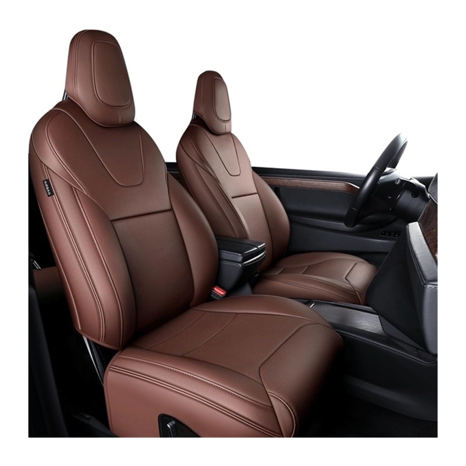 Custom Fit Autositzabdeckung Zubehör kompatibel for Tesla Model S Vollgedeckte Nappa -Leder -Leder -Vorder- und Rücksitzblätter(Coffee set) von KKGHYYMG