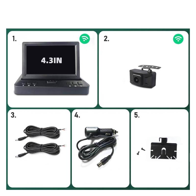 Drahtlose AHD 1080P Backup-Rückfahrkamera WiFi Rückansicht 4,3/5 Zoll HD Parkmonitor kompatibel for LKW Bus Auto Fahrzeug Nachtsicht(4.3in Monitor add ca) von KKGHYYMG