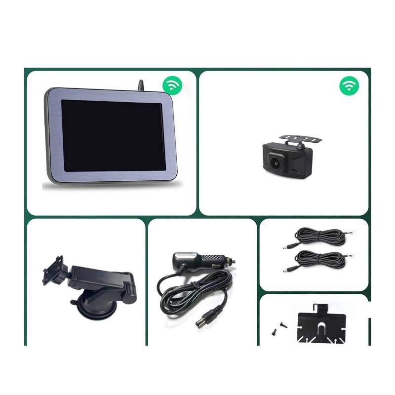 Drahtlose AHD 1080P Backup-Rückfahrkamera WiFi Rückansicht 4,3/5 Zoll HD Parkmonitor kompatibel for LKW Bus Auto Fahrzeug Nachtsicht(5 in Monitor add cam) von KKGHYYMG