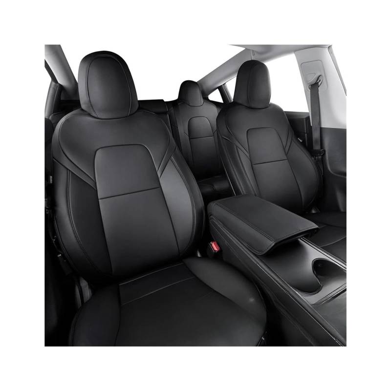 Full-Set-Autositzabdeckungen for Tesla Modell X 2017-2024 5/6/7 SEEER PU Leder Car Front- und Rücksitzschutzzubehör(5-Seater Black) von KKGHYYMG