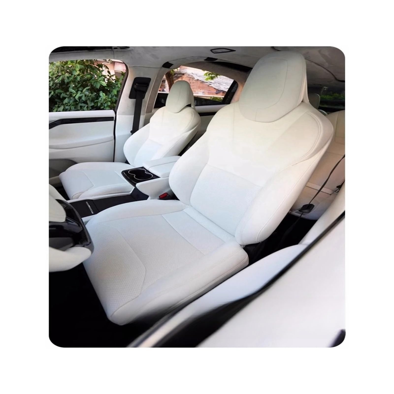 Full-Set-Autositzabdeckungen for Tesla Modell X 2017-2024 5/6/7 SEEER PU Leder Car Front- und Rücksitzschutzzubehör(5-Seater White) von KKGHYYMG