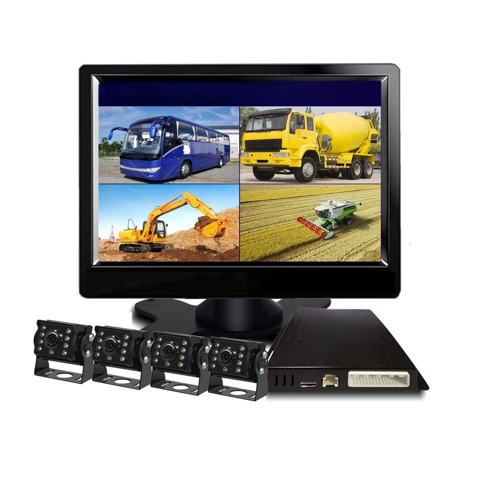 KKGHYYMG 1080P FHD DVR-Monitor, 7 Zoll geteilter Bildschirm, 4 Backup-Frontkamera-Kit, kompatibel for Feuerwehrauto/Bus/LKW/Anhänger/Wohnmobil von KKGHYYMG