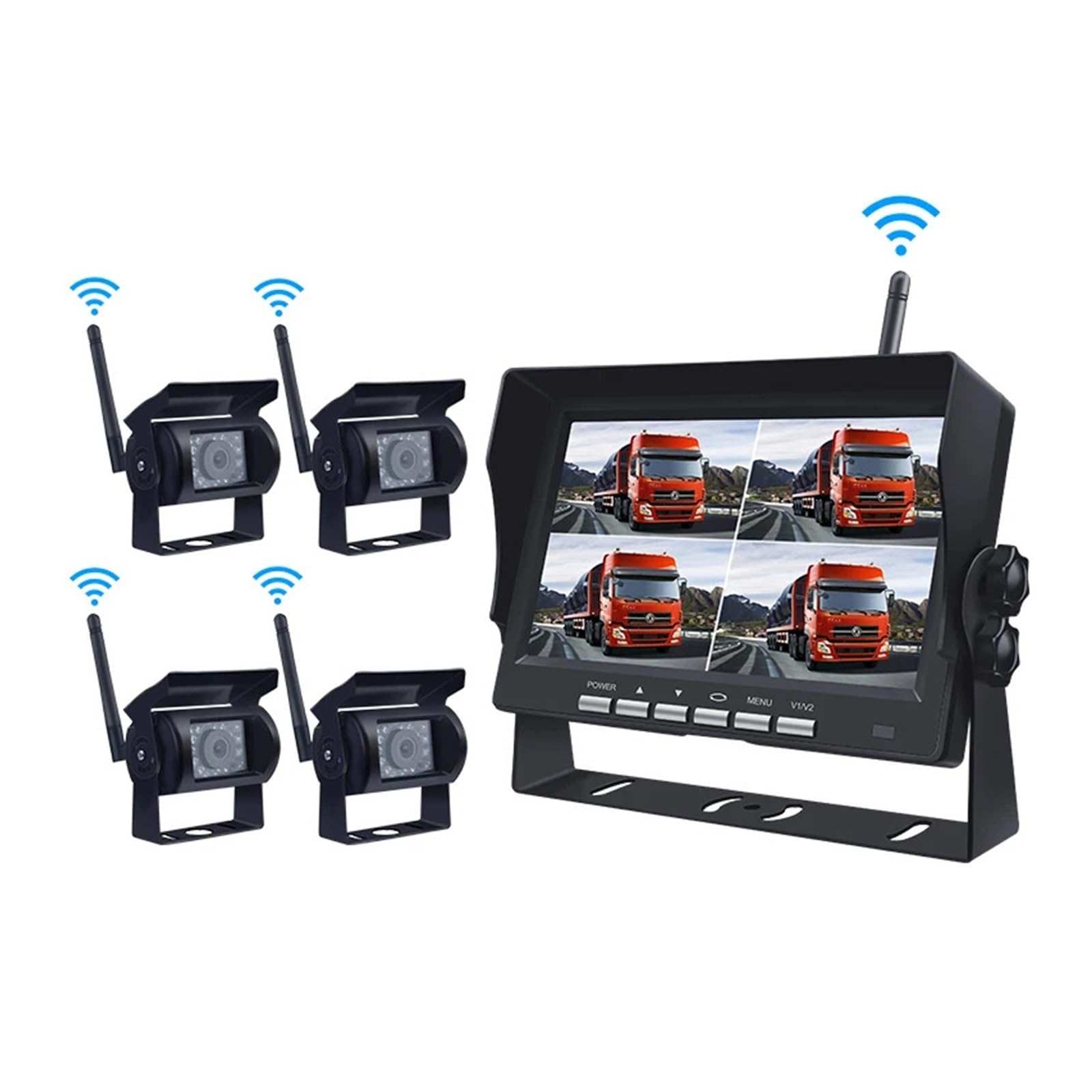 KKGHYYMG 1080p AHD 4ch Quad Split Screen Wasserdichtes Nachtsicht-Wireless-LKW-Videosystem 360-Grad-Auto-Rückfahrkamera mit Monitor von KKGHYYMG