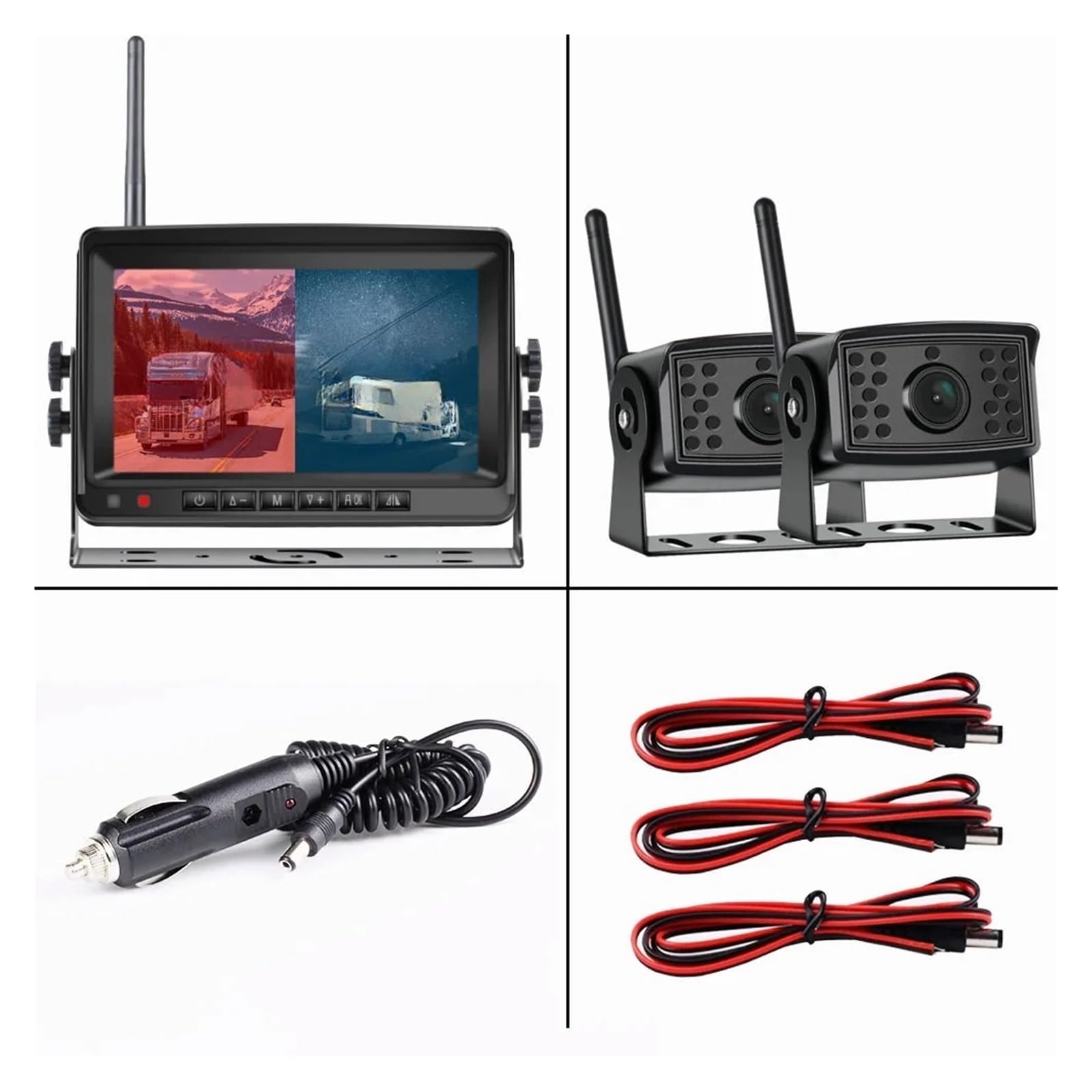 KKGHYYMG 2-Kanal AHD Wireless Truck DVR Automonitor Auto-Bildschirm 7 Zoll IR Nachtsicht Rückfahrkamera Recorder WiFi-Kamera Kompatibel for Bus RV(Type2) von KKGHYYMG