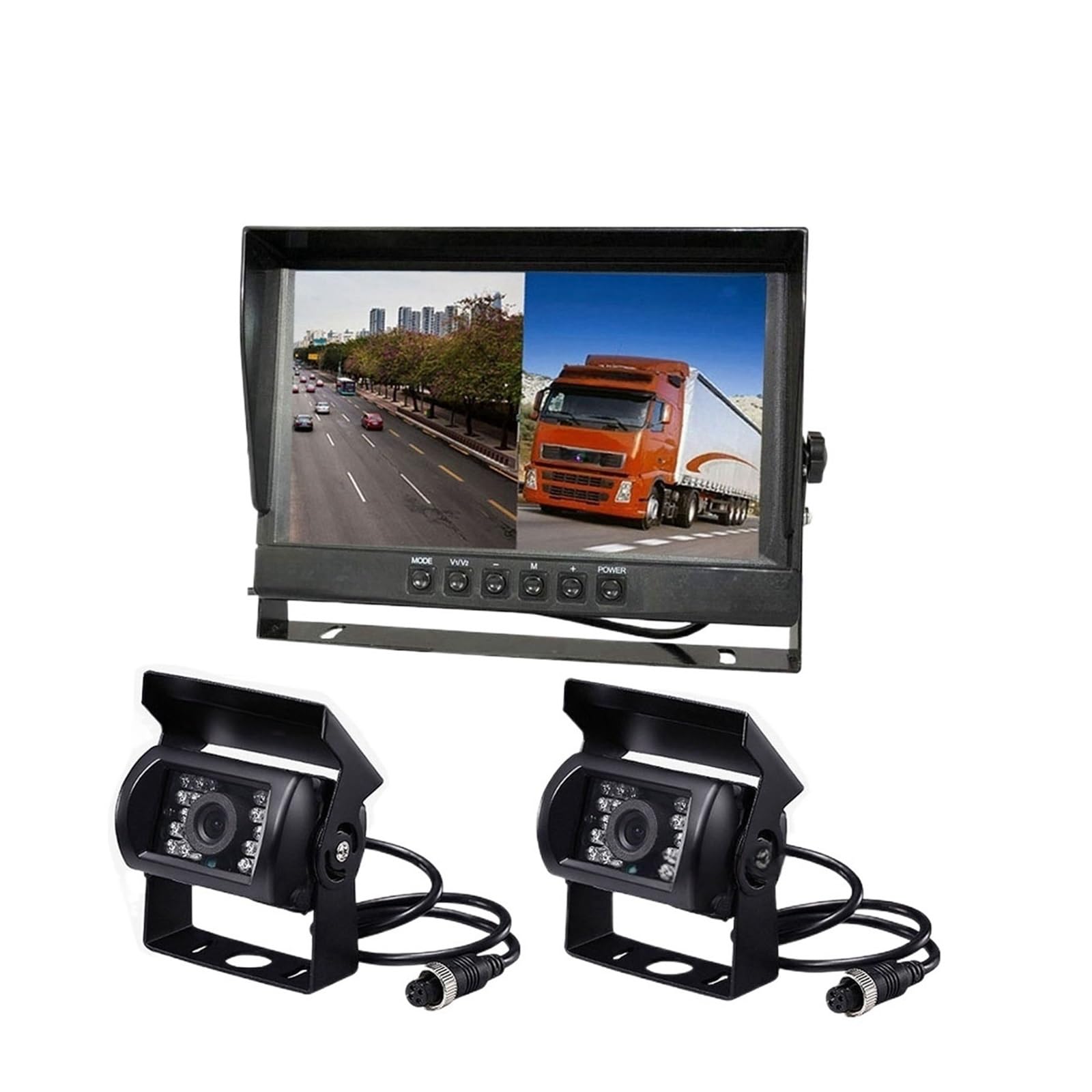 KKGHYYMG 2X 1080P AHD Rückfahrkamera + 9" IPS HD SD DVR Aufnahme 2CH Split 4Pin Auto Rückfahrmonitor Kompatibel for Bus LKW von KKGHYYMG