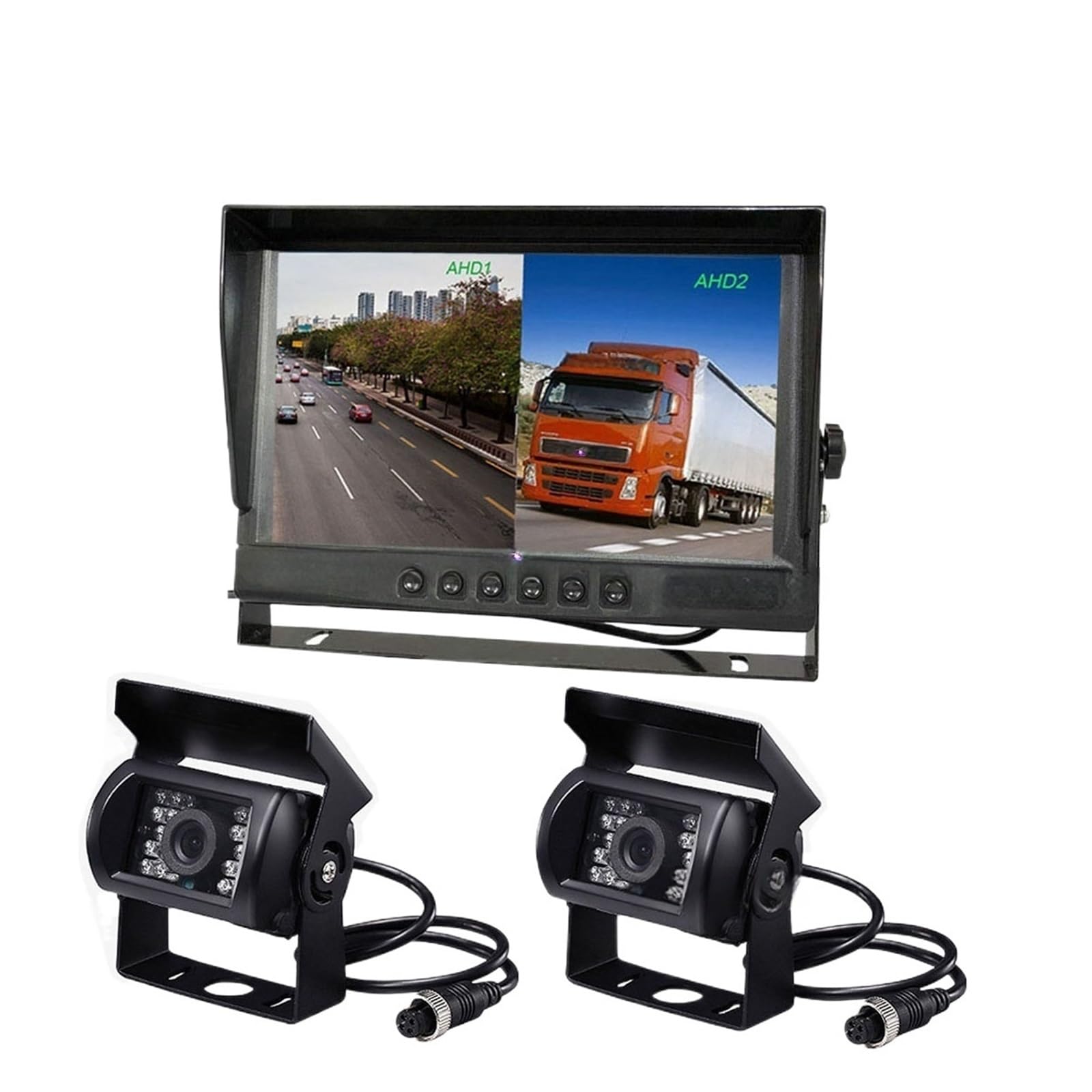 KKGHYYMG 2X 1080P AHD Rückfahrkamera + 9" IPS HD SD DVR Aufnahme 2CH Split 4Pin Auto Rückfahrmonitor kompatibel for Bus LKW von KKGHYYMG