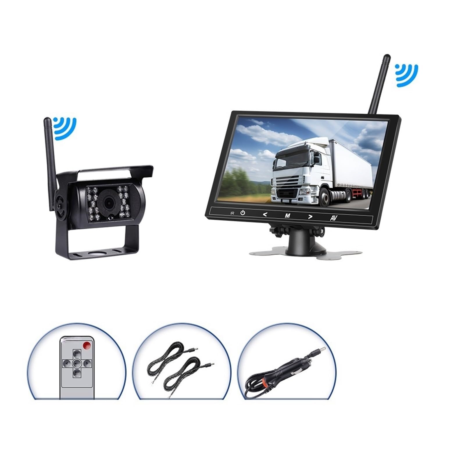 KKGHYYMG 7“ 12-24V WiFi LKW-Monitor im Auto-Bildschirm mit Rückfahrkamera, Auto-TV, kompatibel for Bus, Wohnmobil, Anhänger, Bagger, Rückfahrkamera(1 Camera) von KKGHYYMG