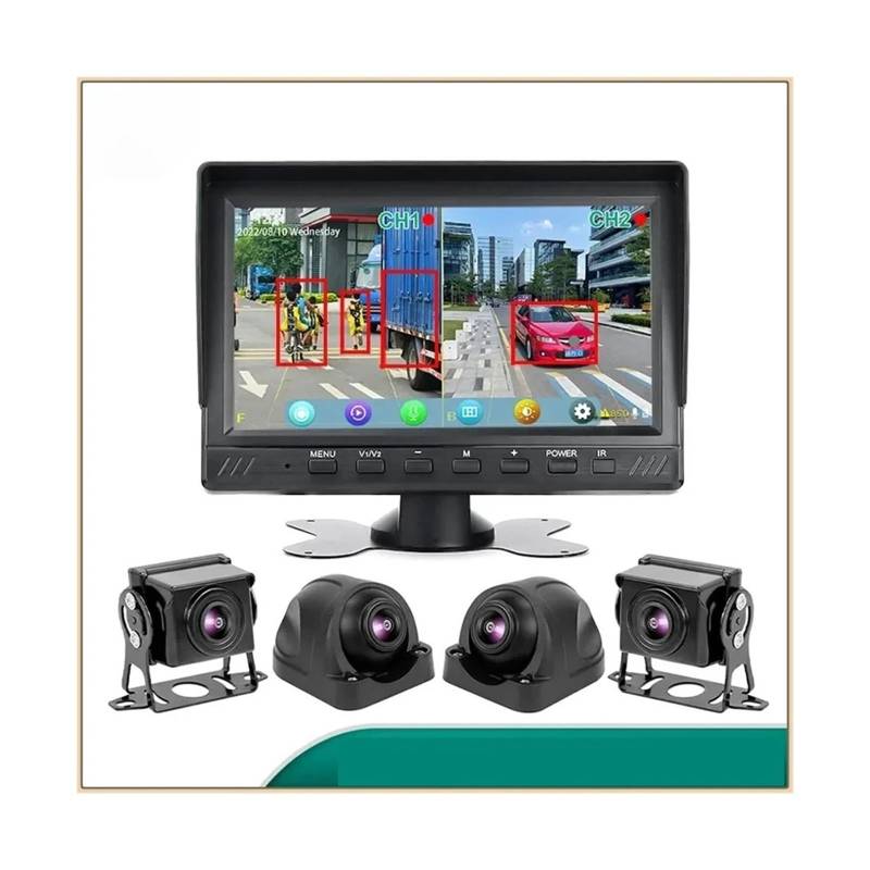 KKGHYYMG 7 Zoll AHD 4 Kanäle Split Screen LKW Bus DVR Recorder Monitor Rückfahrkamera mit BSD AI Smart Blind Zone Radar Alarm(Without TF Card) von KKGHYYMG