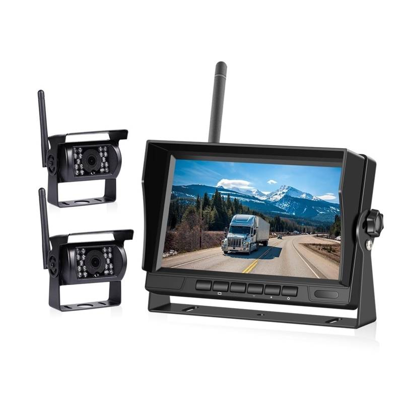 KKGHYYMG 7-Zoll-Automonitor, kabelloses LKW-Backup-Rückfahrdisplay und WLAN-Rückfahrkamera, kompatibel for Auto, Wohnmobil, Bus, TV-Bildschirm(2 Camera) von KKGHYYMG