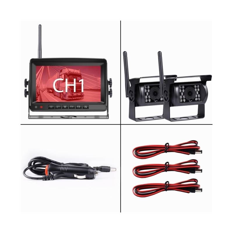 KKGHYYMG 7-Zoll-Wireless-Auto-Monitor-Bildschirm Reverse Fahrzeugmonitore Rückfahrkamera-Bildschirm Kompatibel for Auto-Monitor for Auto-LKW-Wohnmobile(2 Camera) von KKGHYYMG