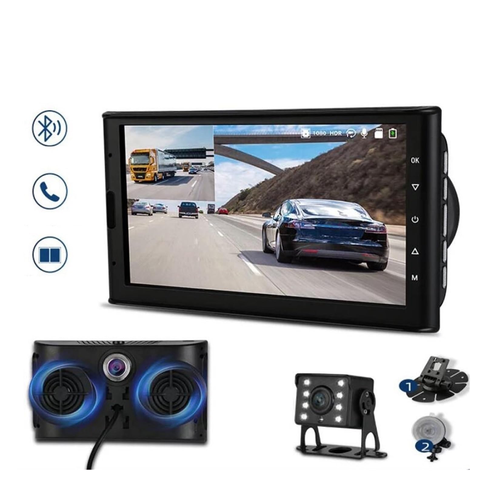 KKGHYYMG 7.0 1080P Full HD Dual Lens Rückansicht Cam Auto Monitor Video Recorder Auto Kamera Detektor Registrar Kompatibel for LKW Bus(1 pcs) von KKGHYYMG