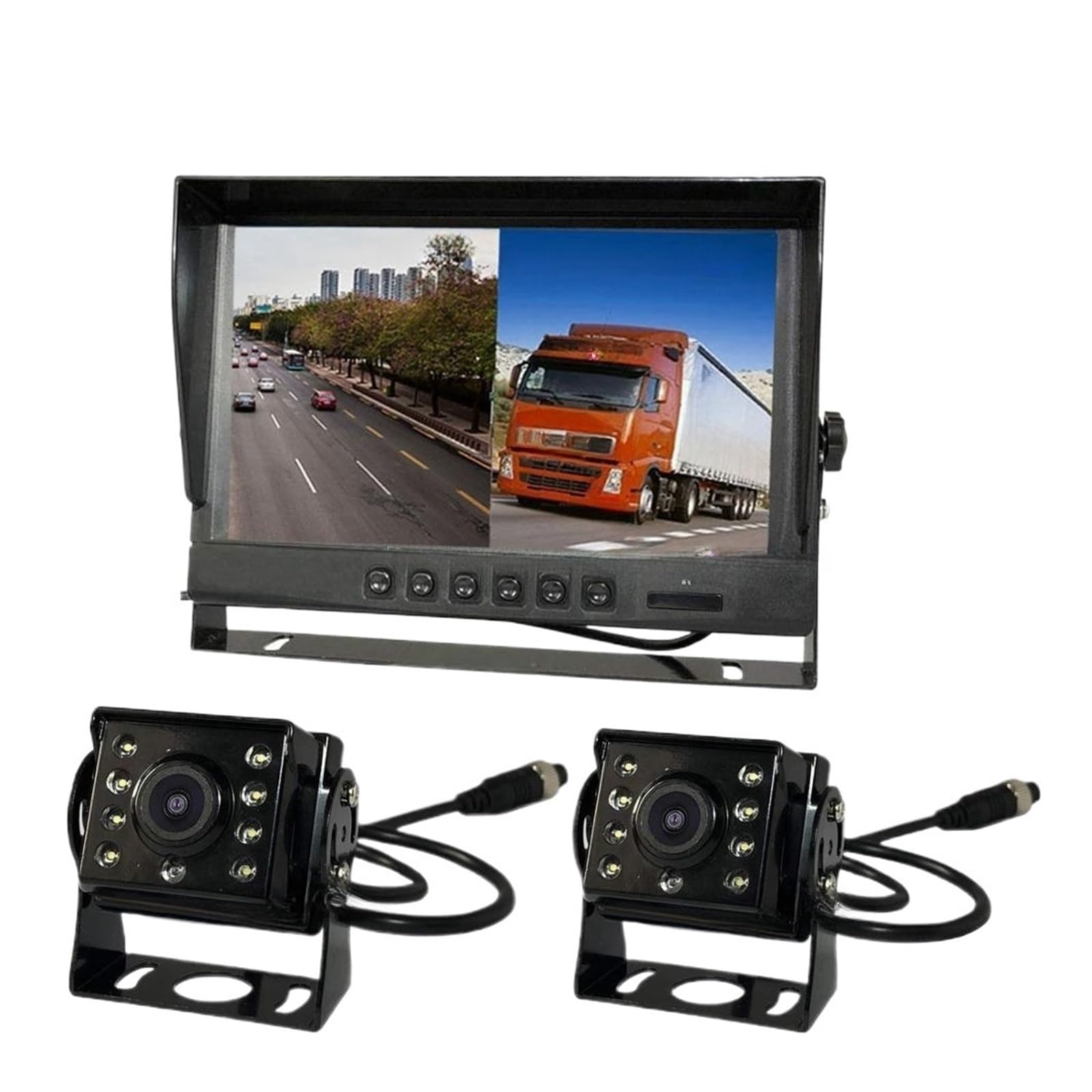 KKGHYYMG 9" IPS HD SD DVR Aufnahme 2CH Split 4Pin Auto Rückfahrmonitor + 2X AHD 1080P Rückfahrkamera kompatibel for Bus LKW von KKGHYYMG