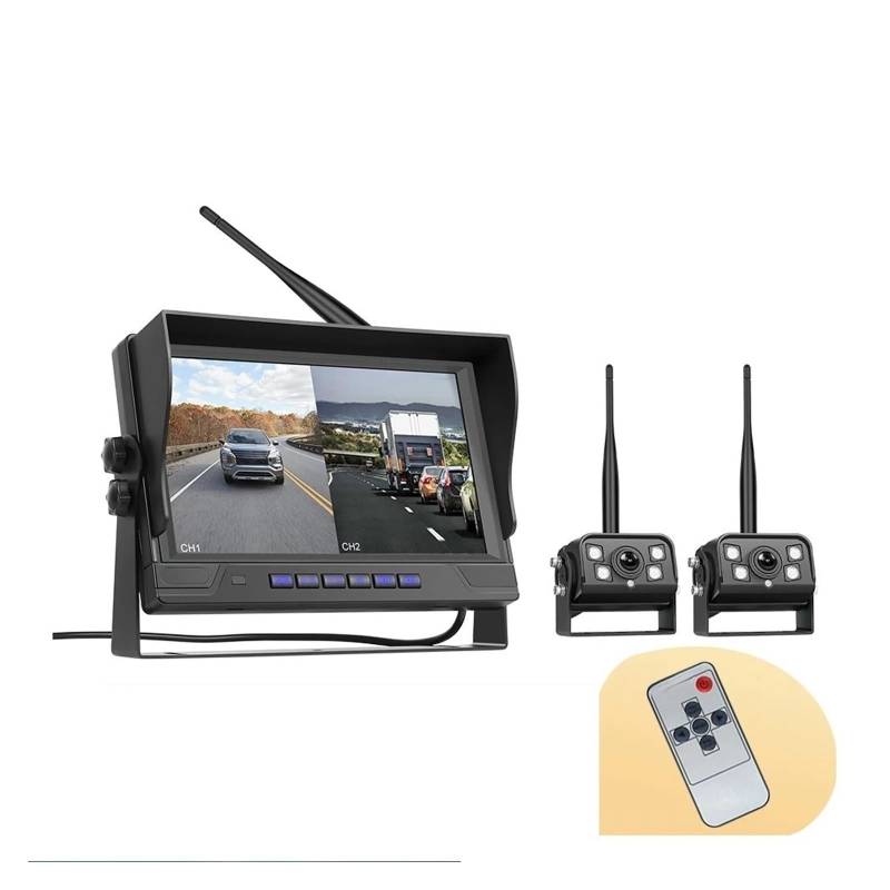 KKGHYYMG 9-Zoll-Backup-Monitor, IPS-Bildschirm, kabellose Rückfahrkamera, Anti-Interferenz, IP68 mit 2 Kameras, BSD, for LKW-Rückfahrkamera(9inch Two Cam) von KKGHYYMG