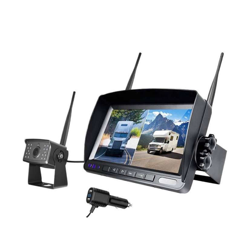 KKGHYYMG Drahtlose Rückfahrkamera, 7-Zoll-DVR-Monitor, Ladegerät mit Dual-USB-Spannungsanzeige, 1080P-Nachtsicht for PKW, LKW, Wohnmobil, Va(1 Camera Kit) von KKGHYYMG