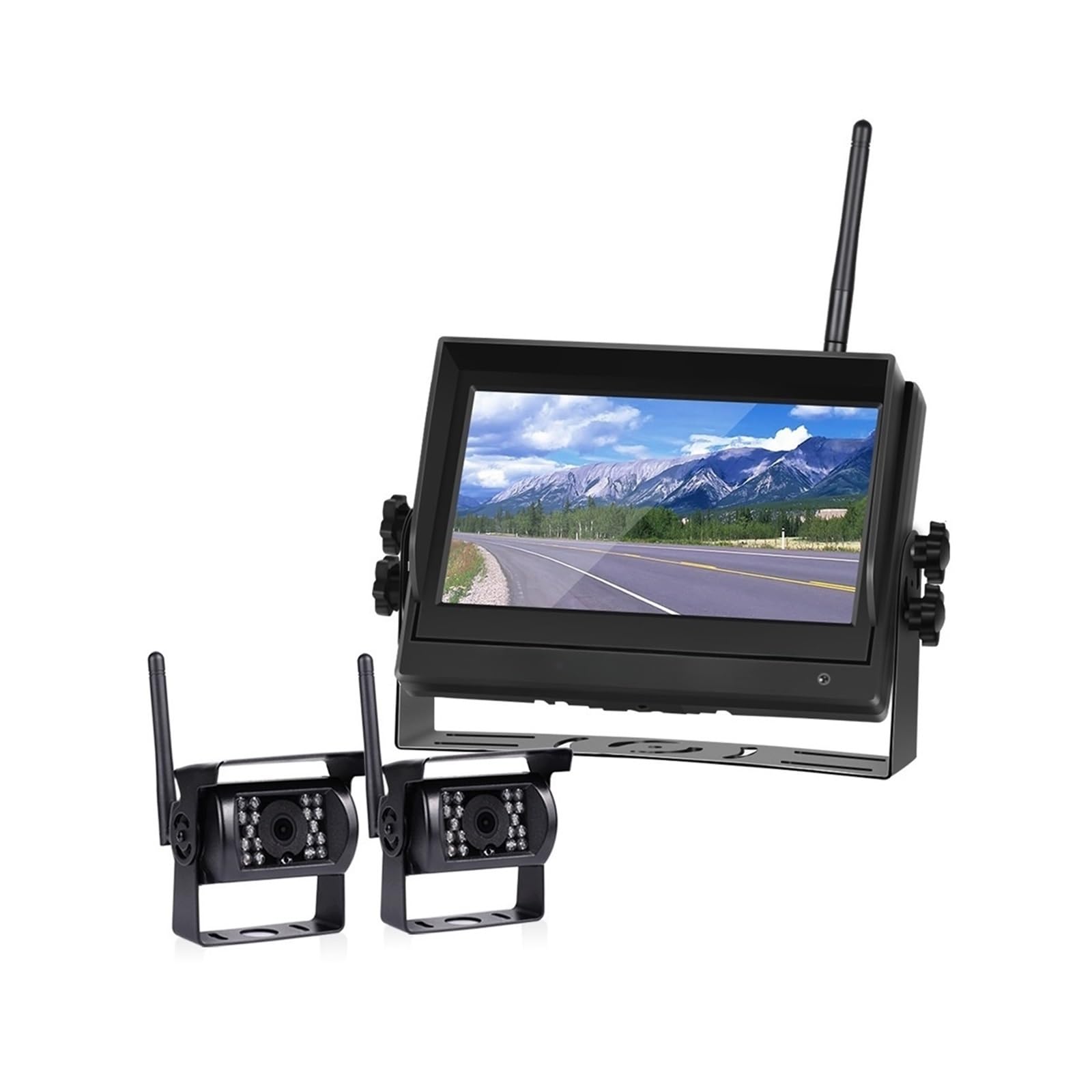 KKGHYYMG Drahtloser Auto-Monitor, IR-Rückfahrkamera, WLAN, LKW-Parkplatz, Rückfahrkamera, 12–24 V, TFT-LCD-Autobildschirm(2 Camera) von KKGHYYMG