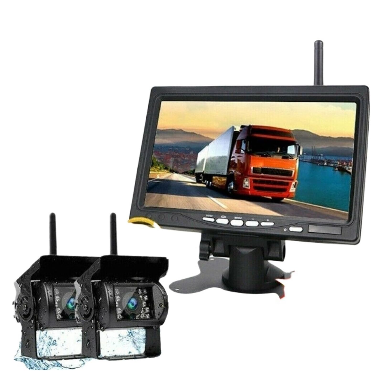 KKGHYYMG Drahtloses Backup-Rückfahrkamerasystem, 7-Zoll-Monitor, Nachtsicht, kompatibel for Wohnmobile, LKWs, Busse(Two Cameras kit) von KKGHYYMG