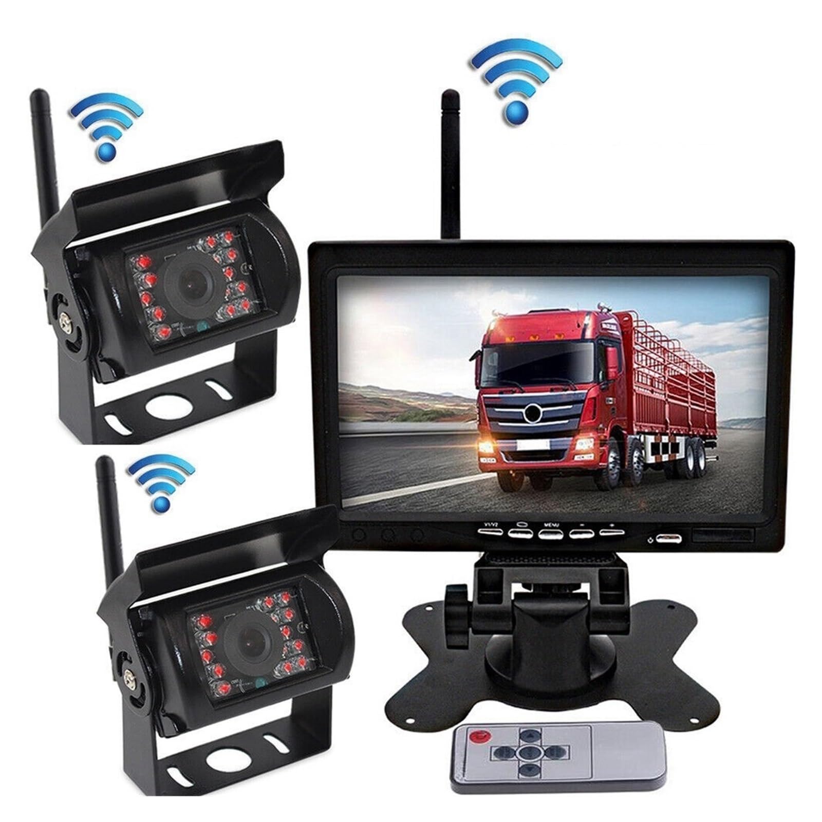 KKGHYYMG LKW-Bus-Wohnmobile, kabellose Dual-Rückfahrkamera, IR-Parkplatz-Rückfahrkamera, 7-Zoll-Monitor-Set(Two Cameras kit) von KKGHYYMG