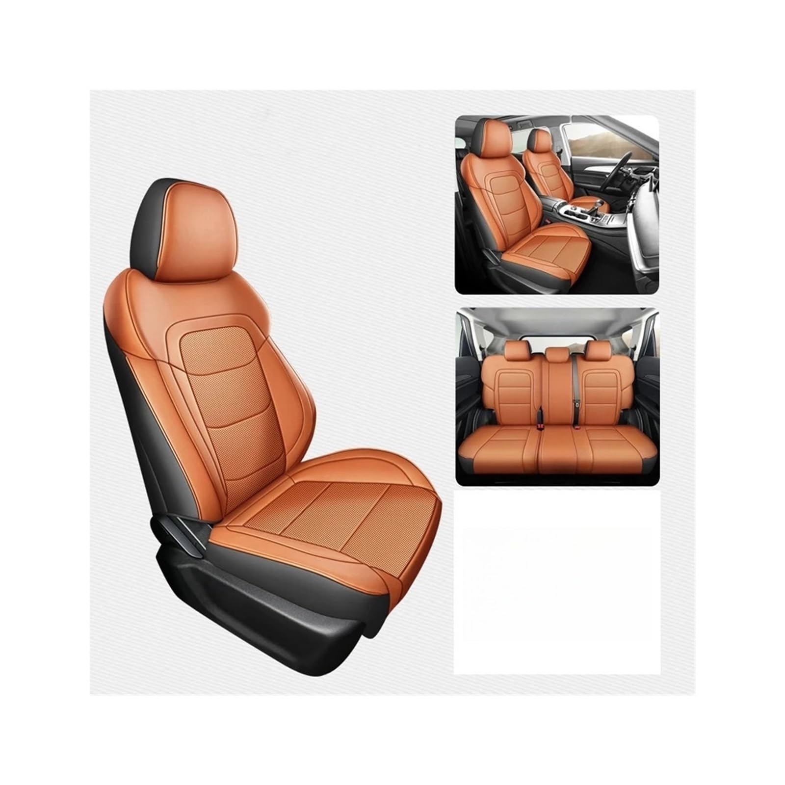 Passgenaue Autozubehör-Sitzbezüge for 5-Sitzer, 7-Sitzer, komplettes Set, Leder, spezifisch, kompatibel mit Jetour X70(5 Seats Orange) von KKGHYYMG