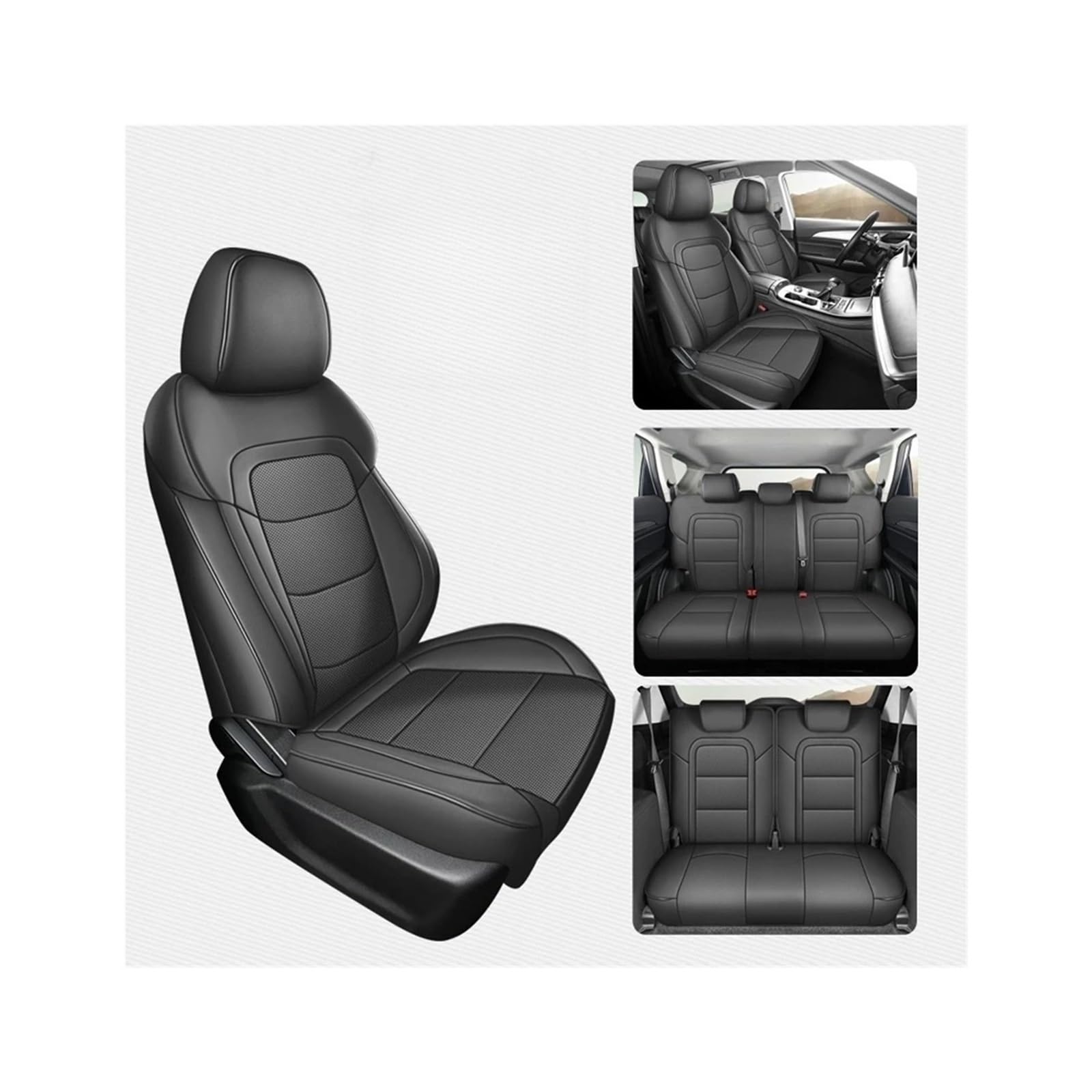 Passgenaue Autozubehör-Sitzbezüge for 5-Sitzer, 7-Sitzer, komplettes Set, Leder, spezifisch, kompatibel mit Jetour X70(7 Seats Black) von KKGHYYMG