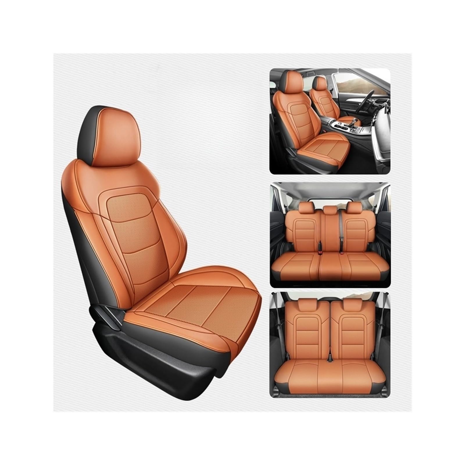 Passgenaue Autozubehör-Sitzbezüge for 5-Sitzer, 7-Sitzer, komplettes Set, Leder, spezifisch, kompatibel mit Jetour X70(7 Seats Orange) von KKGHYYMG